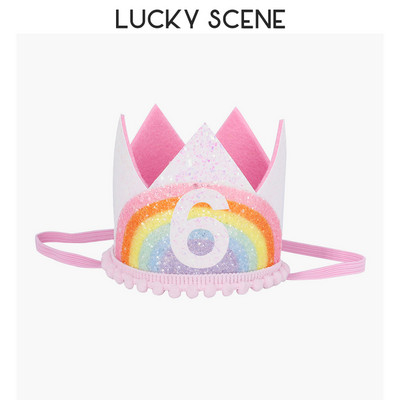 Glitter Curcubeu Pâslă Zi de naștere Dantela Petrecere Coroana Bebeluși Prima lună Sărbătoare Băieți Fete Copii Roz Aur S00789