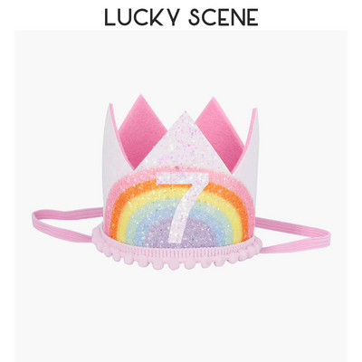 Glitter Curcubeu Pâslă Zi de naștere Dantela Petrecere Coroana Bebeluși Prima lună Sărbătoare Băieți Fete Copii Roz Aur S00789
