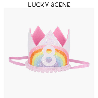 Glitter Curcubeu Pâslă Zi de naștere Dantela Petrecere Coroana Bebeluși Prima lună Sărbătoare Băieți Fete Copii Roz Aur S00789