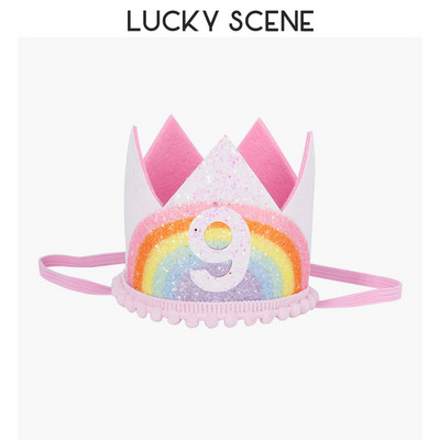 Glitter Curcubeu Pâslă Zi de naștere Dantela Petrecere Coroana Bebeluși Prima lună Sărbătoare Băieți Fete Copii Roz Aur S00789