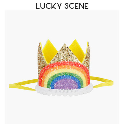 Glitter Curcubeu Pâslă Zi de naștere Dantela Petrecere Coroana Bebeluși Prima lună Sărbătoare Băieți Fete Copii Roz Aur S00789