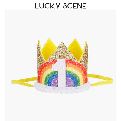Glitter Curcubeu Pâslă Zi de naștere Dantela Petrecere Coroana Bebeluși Prima lună Sărbătoare Băieți Fete Copii Roz Aur S00789