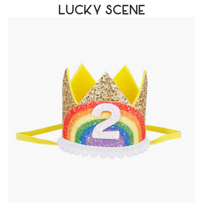Glitter Curcubeu Pâslă Zi de naștere Dantela Petrecere Coroana Bebeluși Prima lună Sărbătoare Băieți Fete Copii Roz Aur S00789