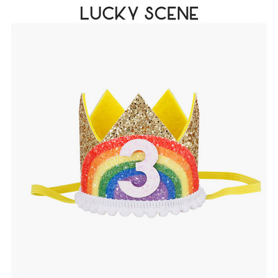 Glitter Curcubeu Pâslă Zi de naștere Dantela Petrecere Coroana Bebeluși Prima lună Sărbătoare Băieți Fete Copii Roz Aur S00789