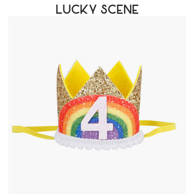 Glitter Curcubeu Pâslă Zi de naștere Dantela Petrecere Coroana Bebeluși Prima lună Sărbătoare Băieți Fete Copii Roz Aur S00789
