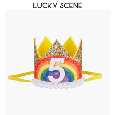 Glitter Curcubeu Pâslă Zi de naștere Dantela Petrecere Coroana Bebeluși Prima lună Sărbătoare Băieți Fete Copii Roz Aur S00789