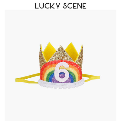 Glitter Curcubeu Pâslă Zi de naștere Dantela Petrecere Coroana Bebeluși Prima lună Sărbătoare Băieți Fete Copii Roz Aur S00789