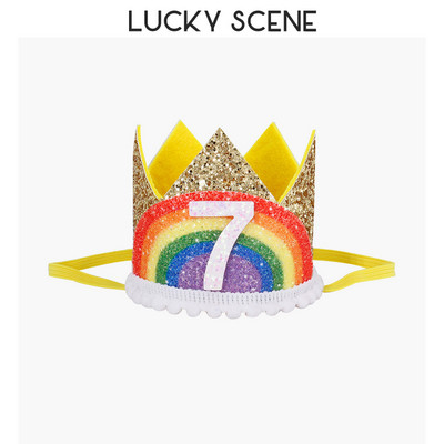 Glitter Curcubeu Pâslă Zi de naștere Dantela Petrecere Coroana Bebeluși Prima lună Sărbătoare Băieți Fete Copii Roz Aur S00789