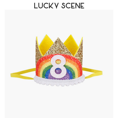 Glitter Curcubeu Pâslă Zi de naștere Dantela Petrecere Coroana Bebeluși Prima lună Sărbătoare Băieți Fete Copii Roz Aur S00789