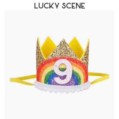 Glitter Curcubeu Pâslă Zi de naștere Dantela Petrecere Coroana Bebeluși Prima lună Sărbătoare Băieți Fete Copii Roz Aur S00789