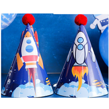 Космически шапки за парти за рожден ден и ракета Шапка за звездно небе Шапки с конус на астронавт Деца Бебе на една година Честит рожден ден Шапки Парти консумативи