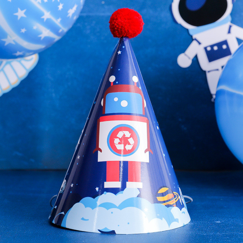 Pălării pentru petrecere de aniversare în spațiu și rachetă Pălărie cu cer înstelat Pălării cu conuri de astronaut Copii bebeluși de un an Pălării de la mulți ani Accesorii pentru petreceri