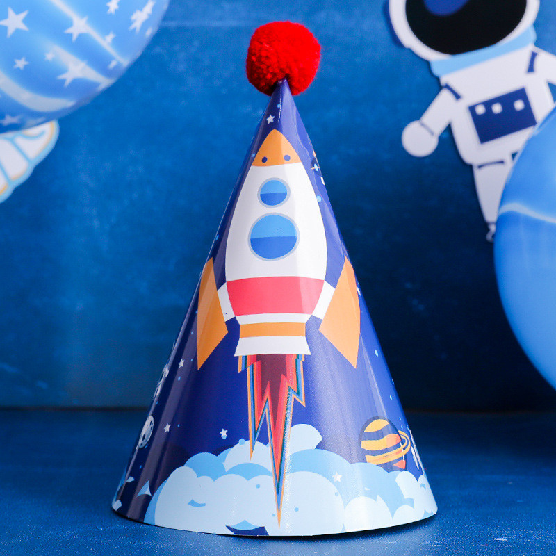 Pălării pentru petrecere de aniversare în spațiu și rachetă Pălărie cu cer înstelat Pălării cu conuri de astronaut Copii bebeluși de un an Pălării de la mulți ani Accesorii pentru petreceri