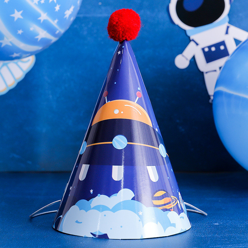 Pălării pentru petrecere de aniversare în spațiu și rachetă Pălărie cu cer înstelat Pălării cu conuri de astronaut Copii bebeluși de un an Pălării de la mulți ani Accesorii pentru petreceri