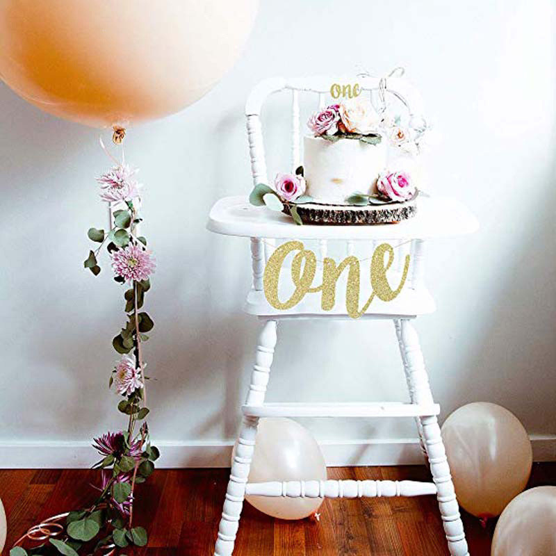 1σετ Creative Glitter Number One Banner Κορίτσι Αγόρι 1ο καρεκλάκι για γενέθλια Baby Shower Princess Party Decorations Supplies