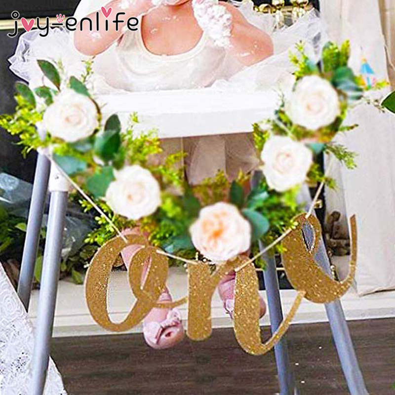 1σετ Creative Glitter Number One Banner Κορίτσι Αγόρι 1ο καρεκλάκι για γενέθλια Baby Shower Princess Party Decorations Supplies