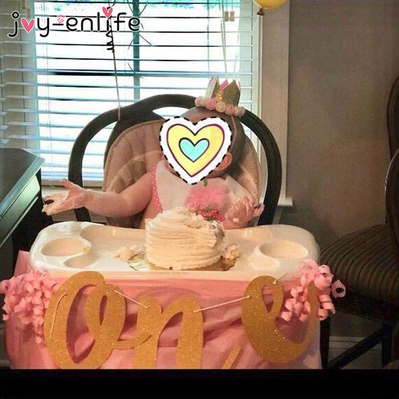 1σετ Creative Glitter Number One Banner Κορίτσι Αγόρι 1ο καρεκλάκι για γενέθλια Baby Shower Princess Party Decorations Supplies