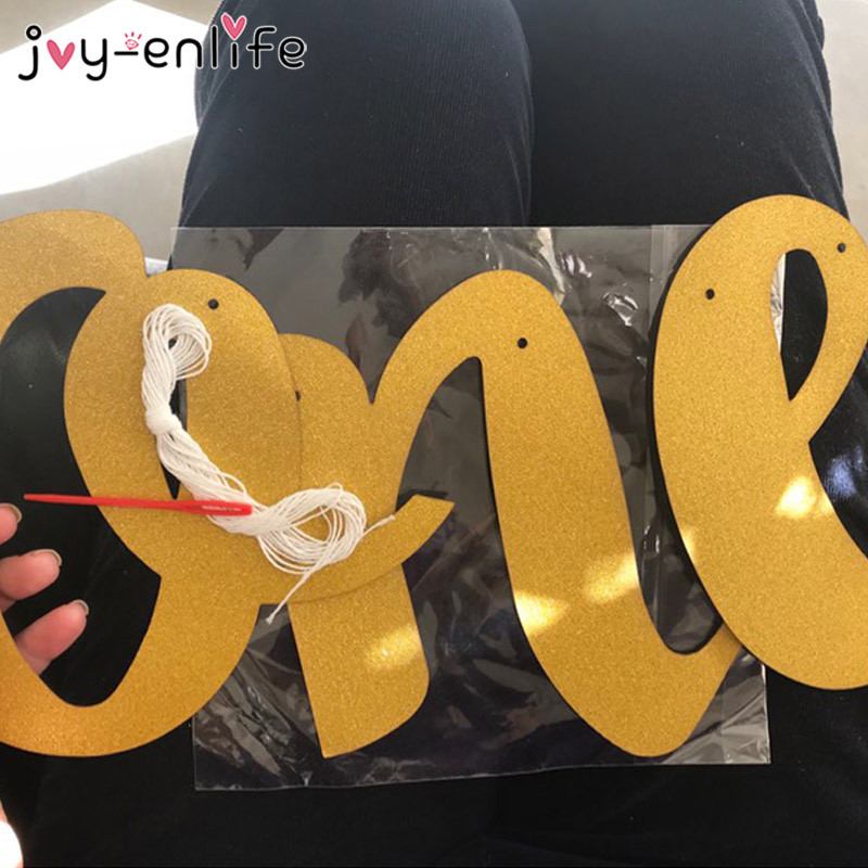 1σετ Creative Glitter Number One Banner Κορίτσι Αγόρι 1ο καρεκλάκι για γενέθλια Baby Shower Princess Party Decorations Supplies