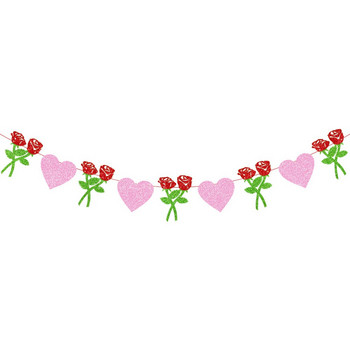 Κόκκινο ροζ Αγίου Βαλεντίνου Love Heart Γιιρλάντες Αγκαλιές & Φιλιά Πανό Τριαντάφυλλο Αγάπη Happy Valentine Διακόσμηση πάρτι για το σπίτι 2023 Lovers Fav