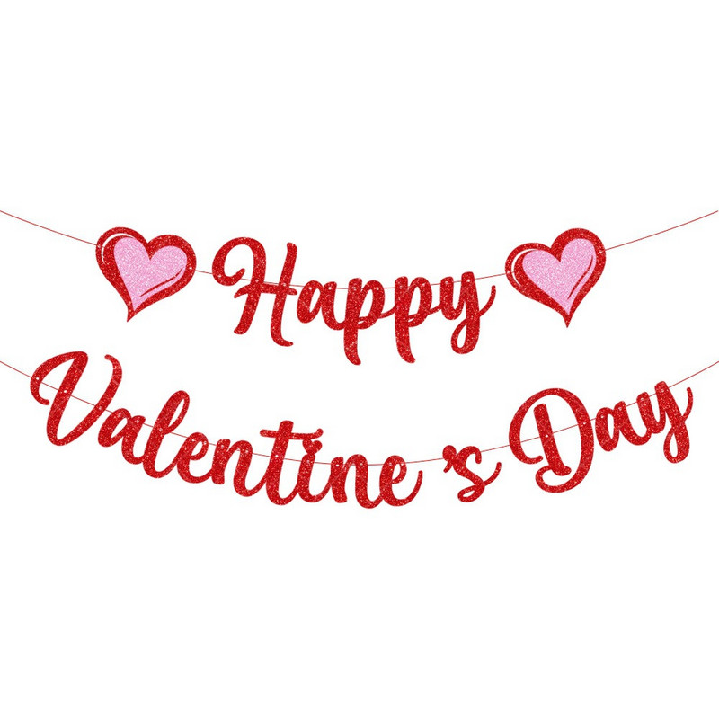 Κόκκινο ροζ Αγίου Βαλεντίνου Love Heart Γιιρλάντες Αγκαλιές & Φιλιά Πανό Τριαντάφυλλο Αγάπη Happy Valentine Διακόσμηση πάρτι για το σπίτι 2023 Lovers Fav