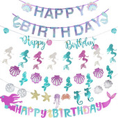 Ghirlanda de decorare pentru petreceri de sirenă Banner de la mulți ani pentru fete Decor pentru prima zi de naștere Banner de coadă de sirenă Banner pentru baby shower