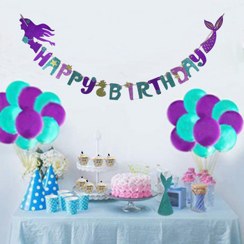 Διακόσμηση γοργόνας για πάρτι γιρλάντα Happy Birthday Banner Girls 1st Birthday Decor Γοργόνα Tail Shell Banner Baby shower Supplies
