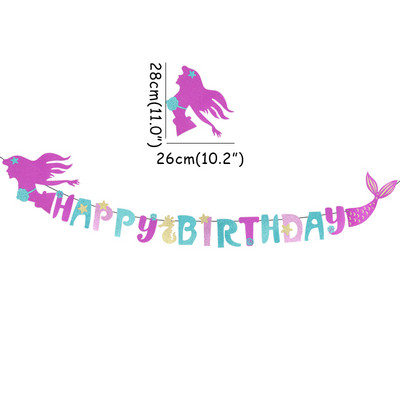Ghirlanda de decorare pentru petreceri de sirenă Banner de la mulți ani pentru fete Decor pentru prima zi de naștere Banner de coadă de sirenă Banner pentru baby shower