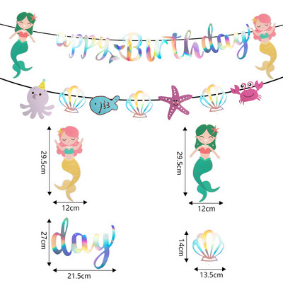 Ghirlanda de decorare pentru petreceri de sirenă Banner de la mulți ani pentru fete Decor pentru prima zi de naștere Banner de coadă de sirenă Banner pentru baby shower