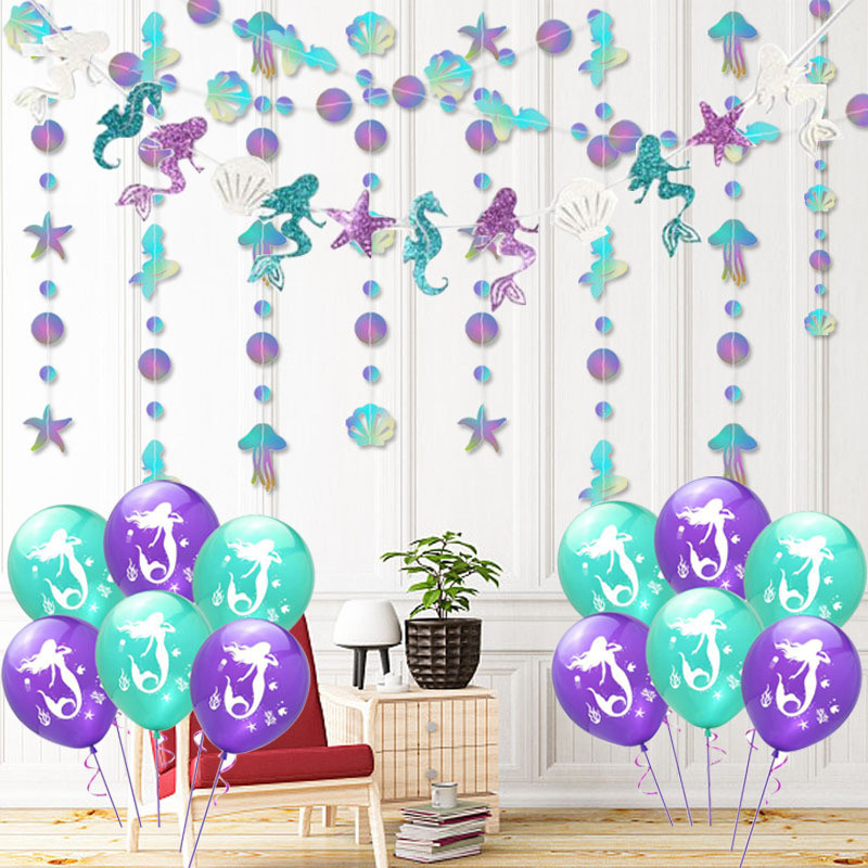 Ghirlanda de decorare pentru petreceri de sirenă Banner de la mulți ani pentru fete Decor pentru prima zi de naștere Banner de coadă de sirenă Banner pentru baby shower