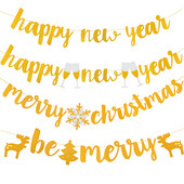 1 set de aur Crăciun Fericit Banner de An Nou Fericit Ghirlandă Steag de hârtie Fulg de zăpadă Căprior Moș Crăciun Bunting pentru Decor de Anul Nou 2021