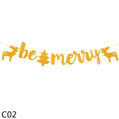 1 set de aur Crăciun Fericit Banner de An Nou Fericit Ghirlandă Steag de hârtie Fulg de zăpadă Căprior Moș Crăciun Bunting pentru Decor de Anul Nou 2021