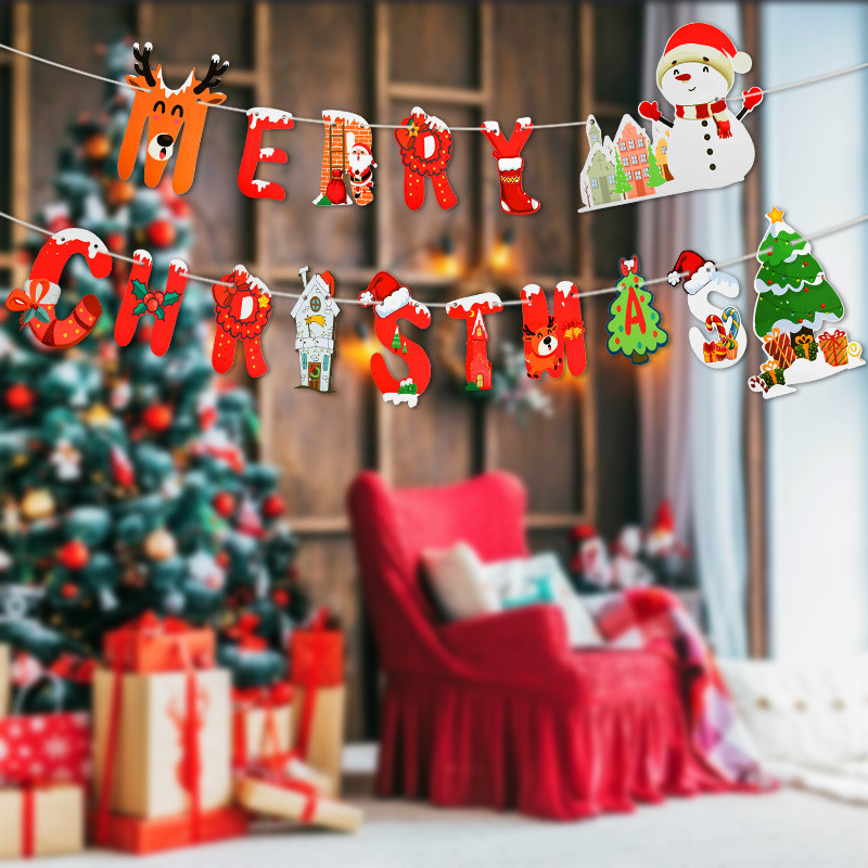 1 set de aur Crăciun Fericit Banner de An Nou Fericit Ghirlandă Steag de hârtie Fulg de zăpadă Căprior Moș Crăciun Bunting pentru Decor de Anul Nou 2021