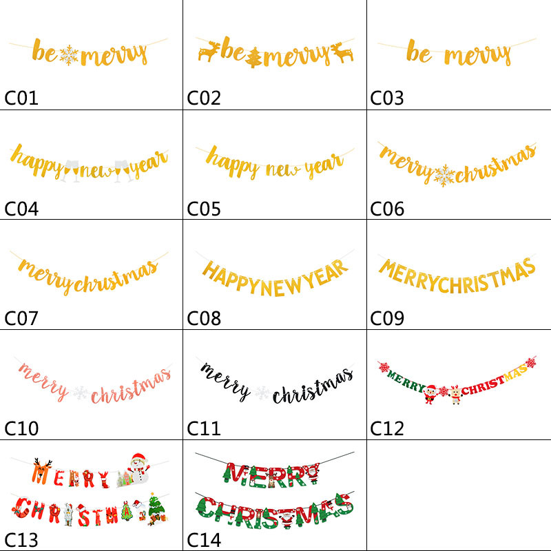 1 set de aur Crăciun Fericit Banner de An Nou Fericit Ghirlandă Steag de hârtie Fulg de zăpadă Căprior Moș Crăciun Bunting pentru Decor de Anul Nou 2021