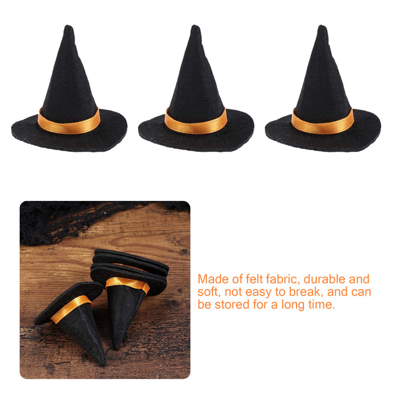 6 buc. Mini pălării de vrăjitoare din pâslă, decorate manual pentru sticle de vin, pentru Halloween, bricolaj, accesorii pentru păr, artizanat, accesorii pentru petreceri de Halloween, negru