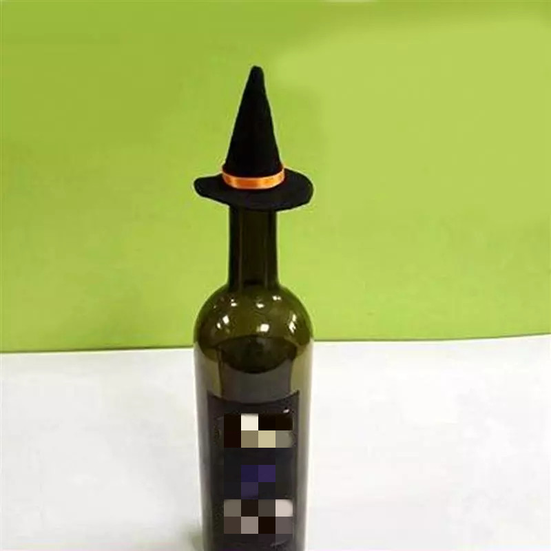 6 buc. Mini pălării de vrăjitoare din pâslă, decorate manual pentru sticle de vin, pentru Halloween, bricolaj, accesorii pentru păr, artizanat, accesorii pentru petreceri de Halloween, negru