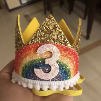 1-9 Rainbow Birthday Crown Καπέλα Baby Shower Kids Birthday Birthday Party Ψηφιακά καπέλο Διακοσμήσεις για αγόρι κορίτσι Αξεσουάρ μαλλιών προμήθειες