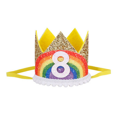 1-9 pălării cu coroană pentru ziua de naștere curcubeu Baby Shower copii petrecere aniversare pălărie digitală decorațiuni băiat fată accesorii de păr