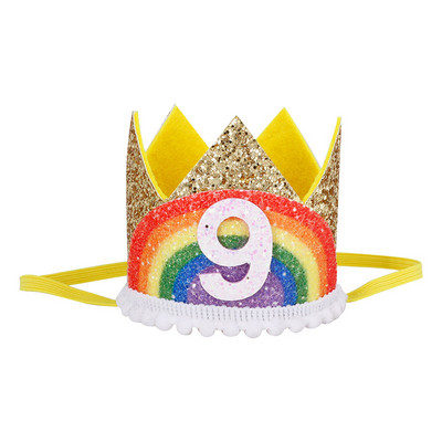1-9 pălării cu coroană pentru ziua de naștere curcubeu Baby Shower copii petrecere aniversare pălărie digitală decorațiuni băiat fată accesorii de păr