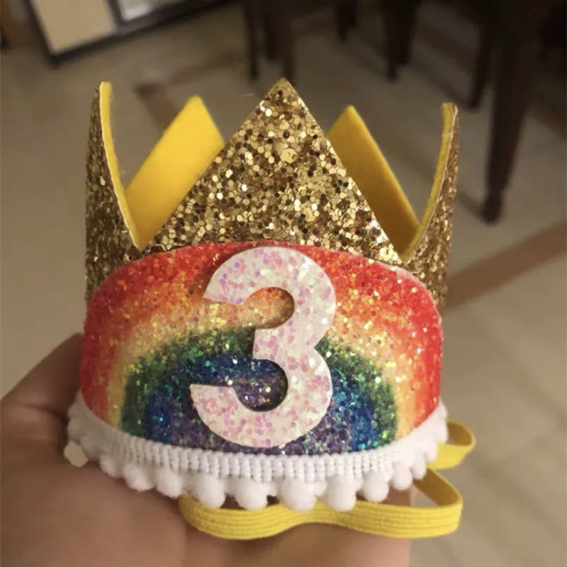 1-9 pălării cu coroană pentru ziua de naștere curcubeu Baby Shower copii petrecere aniversare pălărie digitală decorațiuni băiat fată accesorii de păr