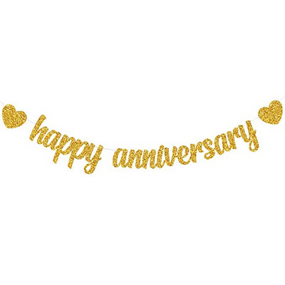 Banner pentru mulți ani Banner cu inimă cu sclipici auriu pentru decorațiuni pentru petreceri de nuntă