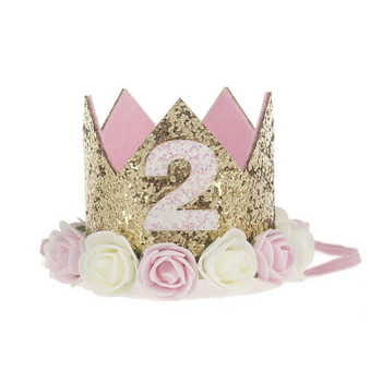 Шапка за парти за рожден ден на бебе Момчета Момичета Priness Crown Number 1st 2 Years Birthday Decorations Baby Shower Children Party Supplies