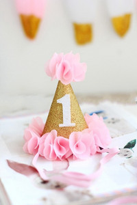 Grădină de flori pentru fete Shabby Chic Pălărie de zi de naștere Roz Lavandă Pălărie de petrecere cu flori aurii bentita 1-a 2-a 3-a șapcă de petrecere cu sclipici pentru nou-născut