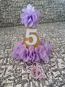 Grădină de flori pentru fete Shabby Chic Pălărie de zi de naștere Roz Lavandă Pălărie de petrecere cu flori aurii bentita 1-a 2-a 3-a șapcă de petrecere cu sclipici pentru nou-născut