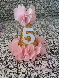 Grădină de flori pentru fete Shabby Chic Pălărie de zi de naștere Roz Lavandă Pălărie de petrecere cu flori aurii bentita 1-a 2-a 3-a șapcă de petrecere cu sclipici pentru nou-născut