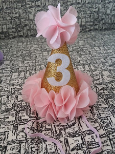 Grădină de flori pentru fete Shabby Chic Pălărie de zi de naștere Roz Lavandă Pălărie de petrecere cu flori aurii bentita 1-a 2-a 3-a șapcă de petrecere cu sclipici pentru nou-născut