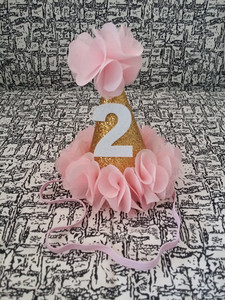 Grădină de flori pentru fete Shabby Chic Pălărie de zi de naștere Roz Lavandă Pălărie de petrecere cu flori aurii bentita 1-a 2-a 3-a șapcă de petrecere cu sclipici pentru nou-născut