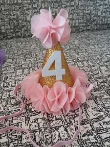 Grădină de flori pentru fete Shabby Chic Pălărie de zi de naștere Roz Lavandă Pălărie de petrecere cu flori aurii bentita 1-a 2-a 3-a șapcă de petrecere cu sclipici pentru nou-născut