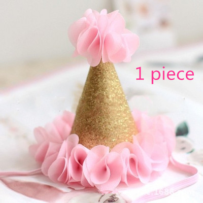 Grădină de flori pentru fete Shabby Chic Pălărie de zi de naștere Roz Lavandă Pălărie de petrecere cu flori aurii bentita 1-a 2-a 3-a șapcă de petrecere cu sclipici pentru nou-născut