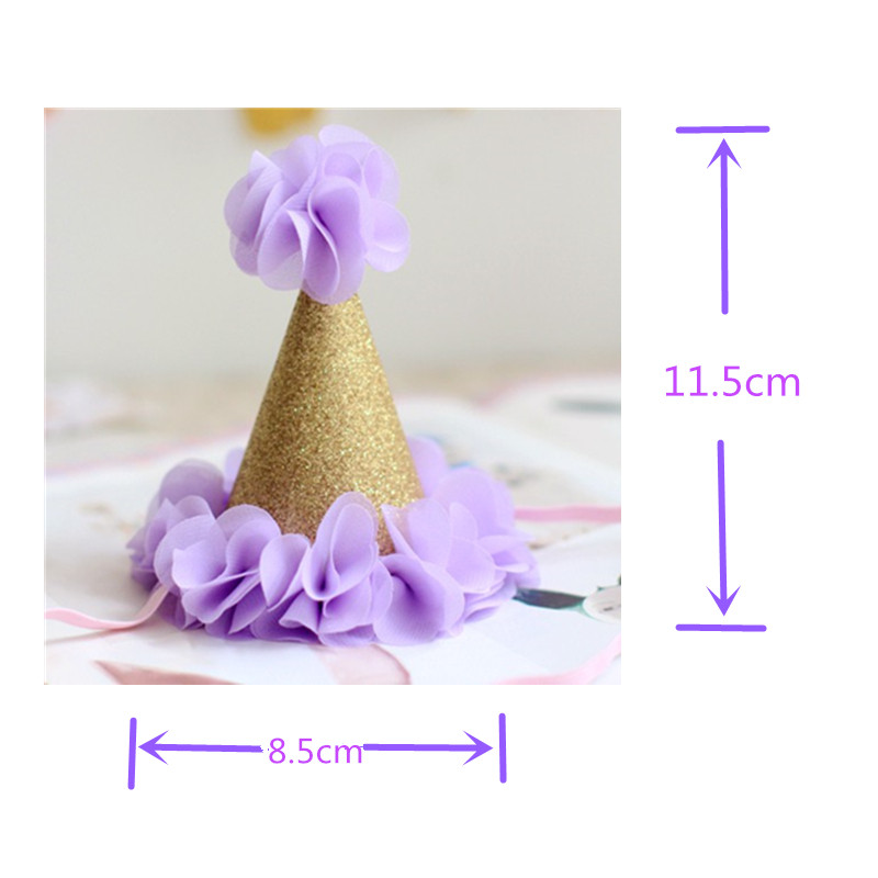 Grădină de flori pentru fete Shabby Chic Pălărie de zi de naștere Roz Lavandă Pălărie de petrecere cu flori aurii bentita 1-a 2-a 3-a șapcă de petrecere cu sclipici pentru nou-născut