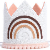 Παιδικό καπέλο γενεθλίων Rainbow με θέμα Boho Καφέ πάρτι Crown Baby Shower Ροζ Λευκό Καπέλα 1st Glitter Photoprops